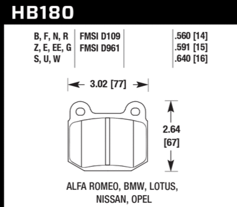 Plaquettes de frein avant pour Alfa Romeo GTV-6 2.5 HPS 5.0 Hawk 1984-1986