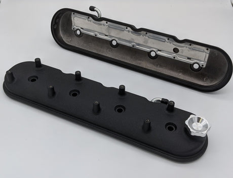 Couvercle de soupape Granatelli 96-22 GM LS à hauteur standard avec support de bobine incliné - Noir froissé (paire)