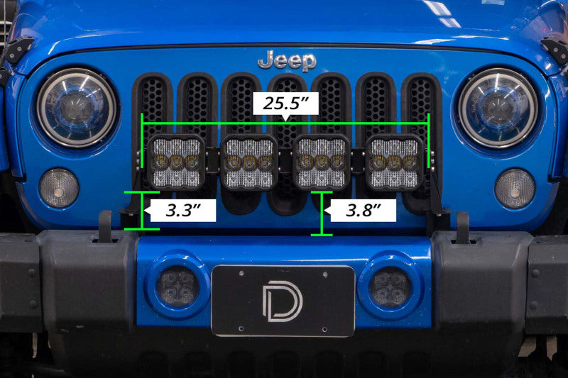 Kit de barre lumineuse de calandre Diode Dynamics pour Jeep JK SS5 à 4 modules CrossLink Pro - Combo jaune