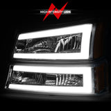 Phares en cristal ANZO 2003-2006 Chevrolet Silverado 1500 avec boîtier chromé pour barre lumineuse