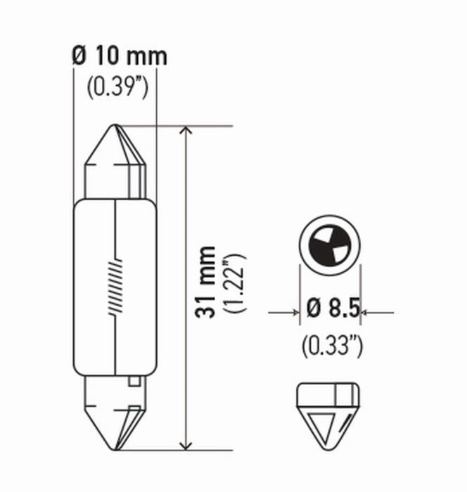 Ampoule Hella 6411 12V 10W Sv858 T325 10X41(2)