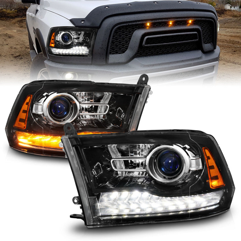 Phares à LED Anzo 09-18 Dodge 1500-3500 de style planche avec commutateur arrière + hyper noir séquentiel (style OE)
