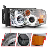 ANZO 2002-2005 Dodge Ram 1500 Phares de projecteur avec halo chromé ambre clair