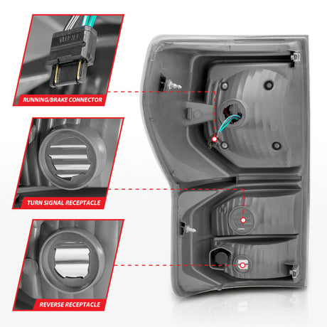 Feux arrière à LED Anzo 07-11 Toyota Tundra avec boîtier noir et lentille transparente G2 (avec barres lumineuses C)