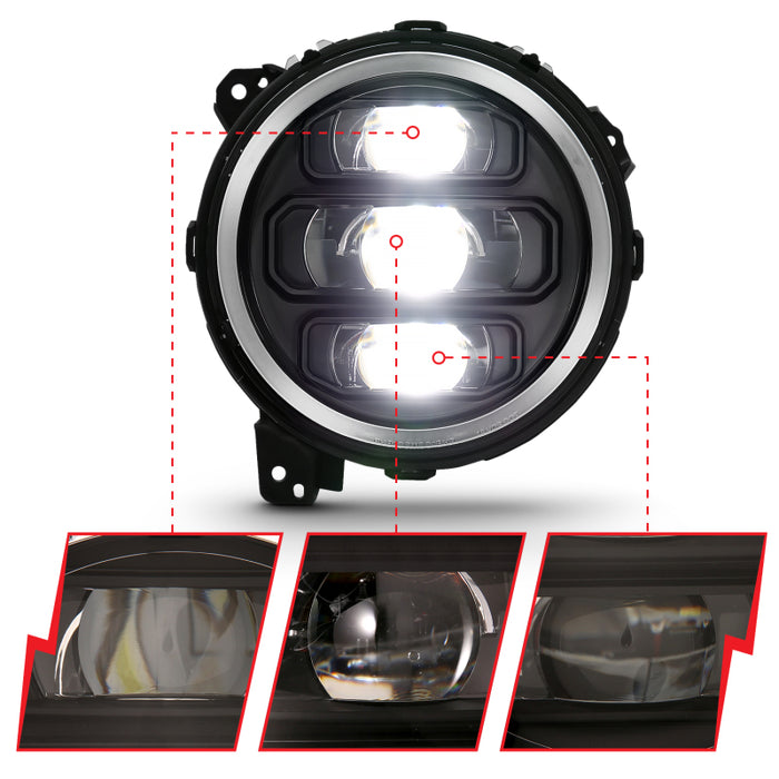 ANZO 2018-2019 Jeep Wrangler Full LED Projecteur H.L Noir