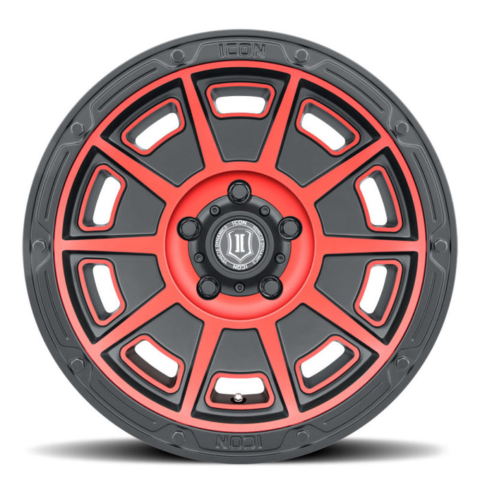 Roue ICON Victory 17x8,5 5x5 -6 mm Offset 4,5 pouces BS noir satiné avec teinte rouge