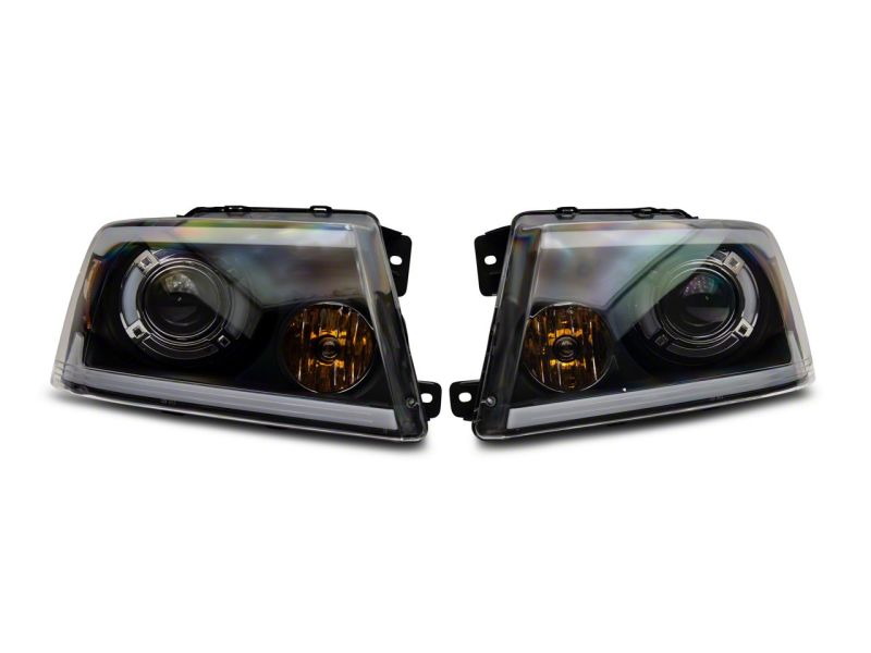 Phares de projecteur Raxiom 04-08 Ford F-150 série axiale avec barre LED SEQL - boîtier noir (lentille transparente)