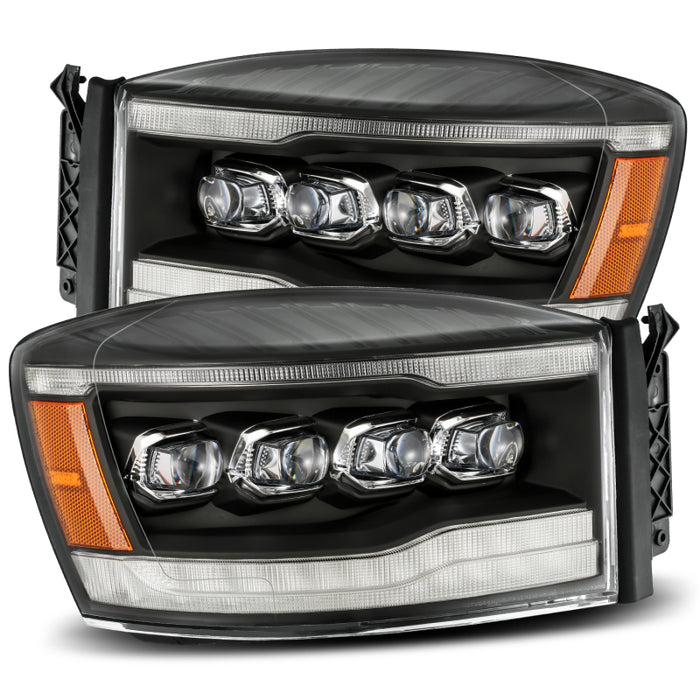 Phares de projection à LED AlphaRex 06-08 Dodge Ram 1500HD NOVA de style planche noir avec signal séquentiel/DRL/LED ambre