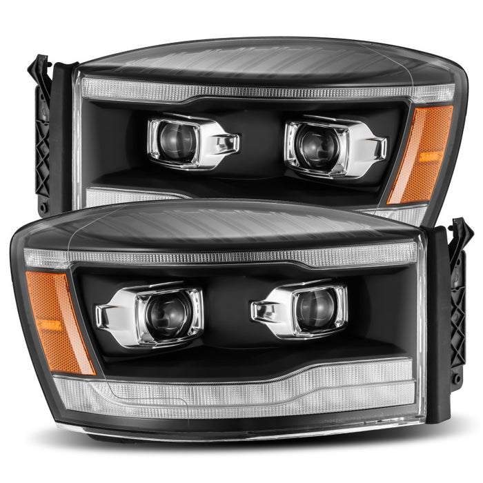 Phares de projecteur à LED AlphaRex 06-08 Dodge Ram 1500HD LUXX de style planche noir avec signal Seq/DRL