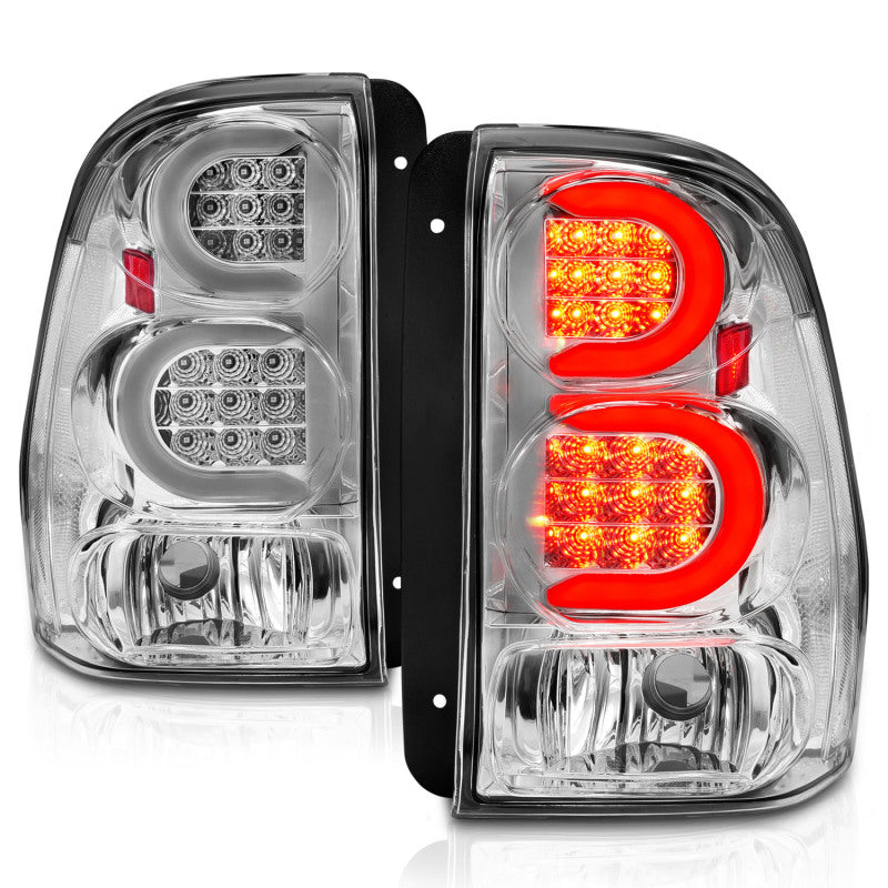 Feux arrière à LED ANZO 2002-2009 Chevrolet Trailblazer avec barre lumineuse, boîtier chromé, lentille transparente