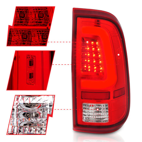 Feux arrière à LED ANZO 2008-2016 Ford F-250 Boîtier chromé Lentille rouge/transparente (paire)