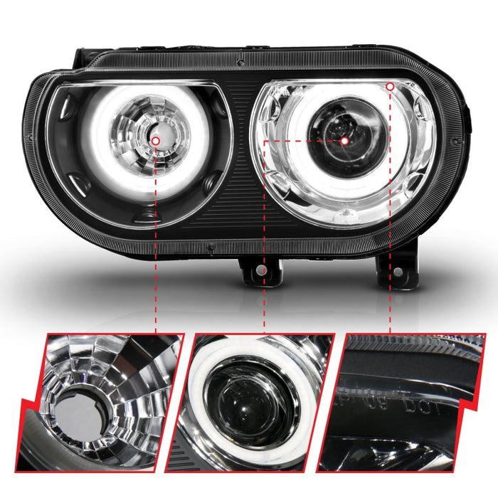 Phares de projecteur ANZO 2008-2014 Dodge Challenger avec halo noir (CCFL)