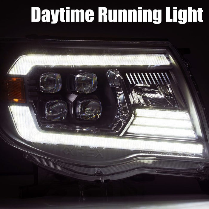 Phares de projecteur à LED AlphaRex 05-11 Toyota Tacoma NOVA style planche noir avec lumière d'activation/DRL