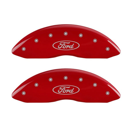 MGP Front set 2 Caliper Covers Engraved Front Oval logo/Ford Red finish silver ch