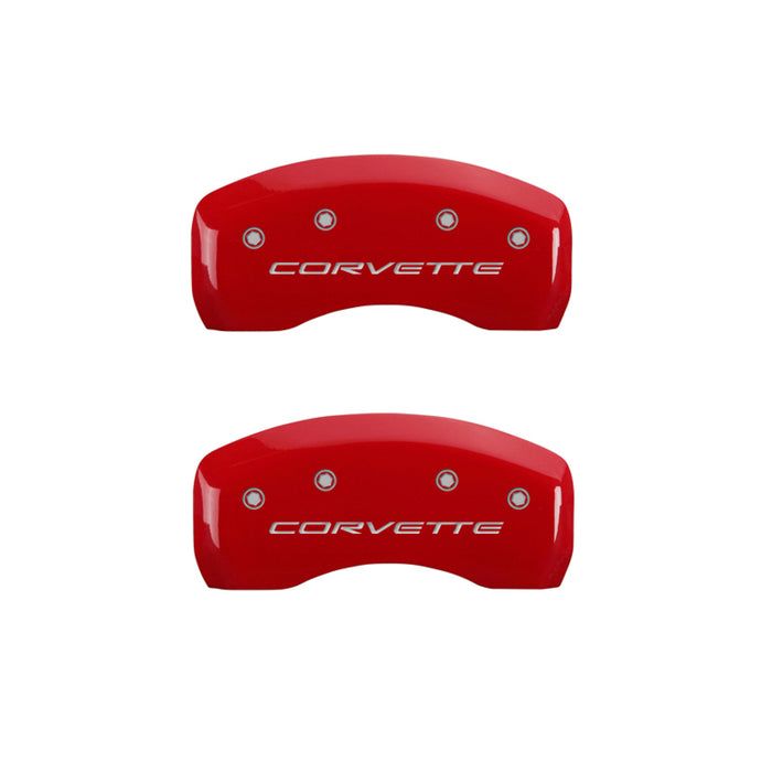 Couvre-étriers MGP 4 gravés avant et arrière C5/Corvette finition rouge argent ch