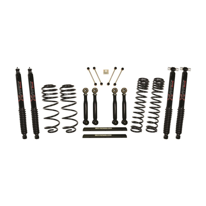 Skyjacker 03-06 Jeep TJ 4 pouces D-Rate Kit de voyage long avec liens flexibles inférieurs avant/arrière réglables/amortisseurs Max noirs