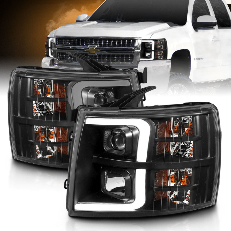 ANZO 07-13 Chevrolet Silverado 3500 Projector Headlights - Black Amber