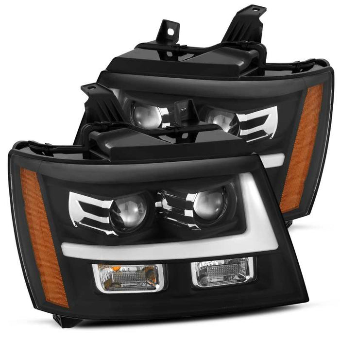 Phares de projecteur à LED AlphaRex 07-14 Chevrolet Tahoe/Suburban LUXX-Series Noir avec DRL/Séquentiel