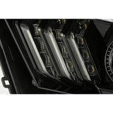 Phares de projecteur AlphaRex 10-12 Ford Mustang PRO-Series de style planche, noir de jais avec feux de jour supérieurs/inférieurs