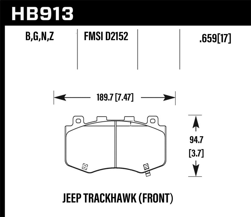 Plaquettes de frein avant pour Jeep Grand Cherokee Trackhawk HPS 5.0 18-19