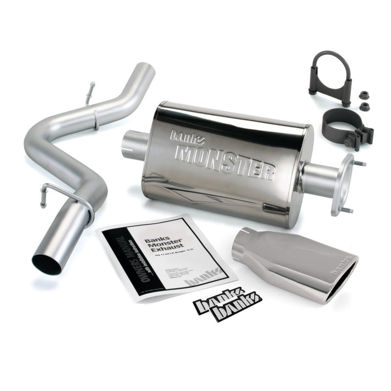 Système d'échappement Monster Banks Power 00-03 Jeep 2.5/4.0L/Wrangler (catalyseur à 2 boulons) - Échappement simple SS avec embout chromé