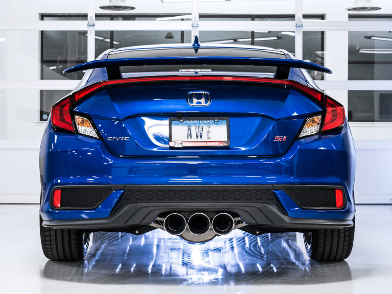 Échappement AWE Tuning 2016+ Honda Civic Si Touring Edition avec tuyau avant et triple embouts chromés argentés