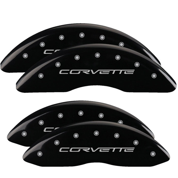 Couvre-étriers MGP 4 gravés avant et arrière C6/Corvette finition noire argent ch