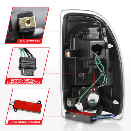 ANZO 1997-2004 Dodge Dakota Feux arrière à LED Boîtier noir Lentille transparente Paire