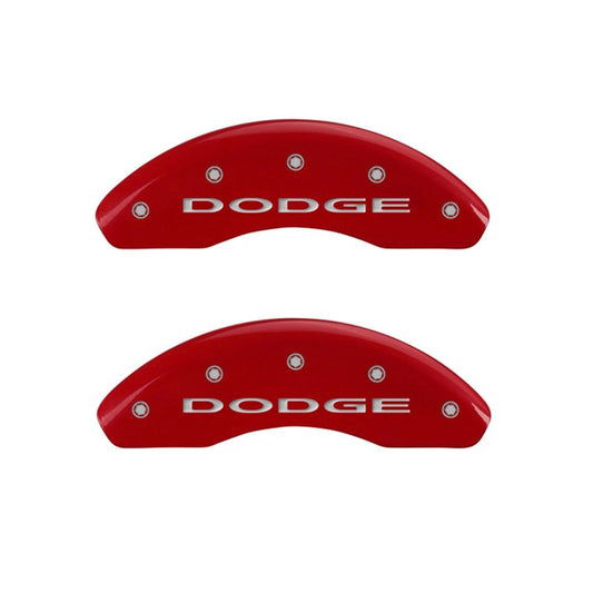 MGP 4 Caliper Covers Engraved Front & Rear With out stripes/Dodge Red finish silver ch