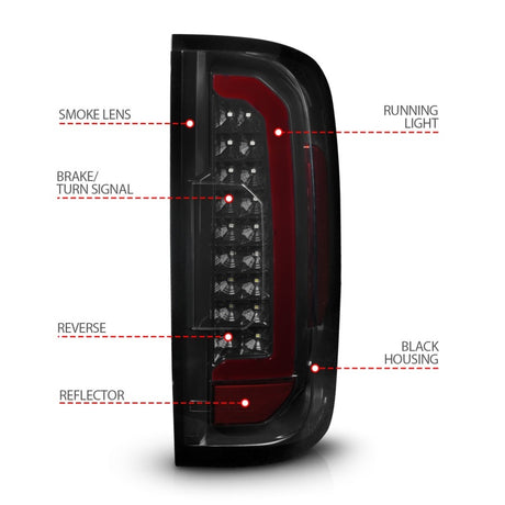 Feux arrière à LED ANZO 15-21 GMC Canyon avec barre lumineuse rouge, boîtier noir, lentille fumée