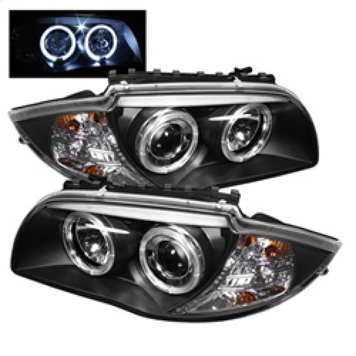 Phares de projecteur Spyder BMW E87 Série 1 08-11 LED Halo Noir Haut H1 Bas H7 PRO-YD-BMWE87-HL-BK