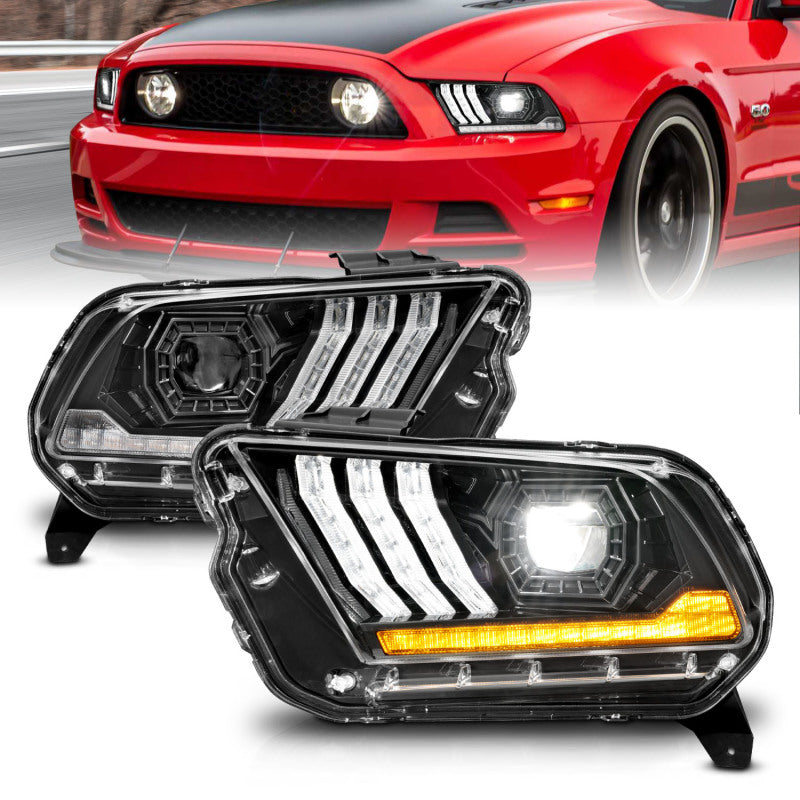 Phares de projecteur ANZO 13-14 Ford Mustang (avec HID/Xenon HL d'usine uniquement) avec barre lumineuse noire