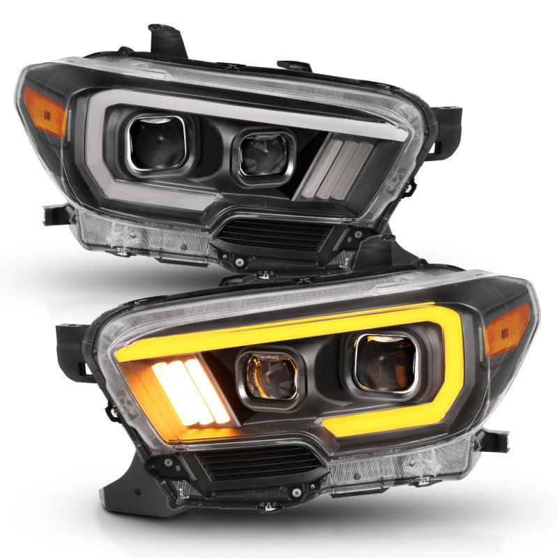 Phares de projecteur ANZO 2016-2017 Toyota Tacoma avec interrupteur de style planche noir avec ambre avec DRL