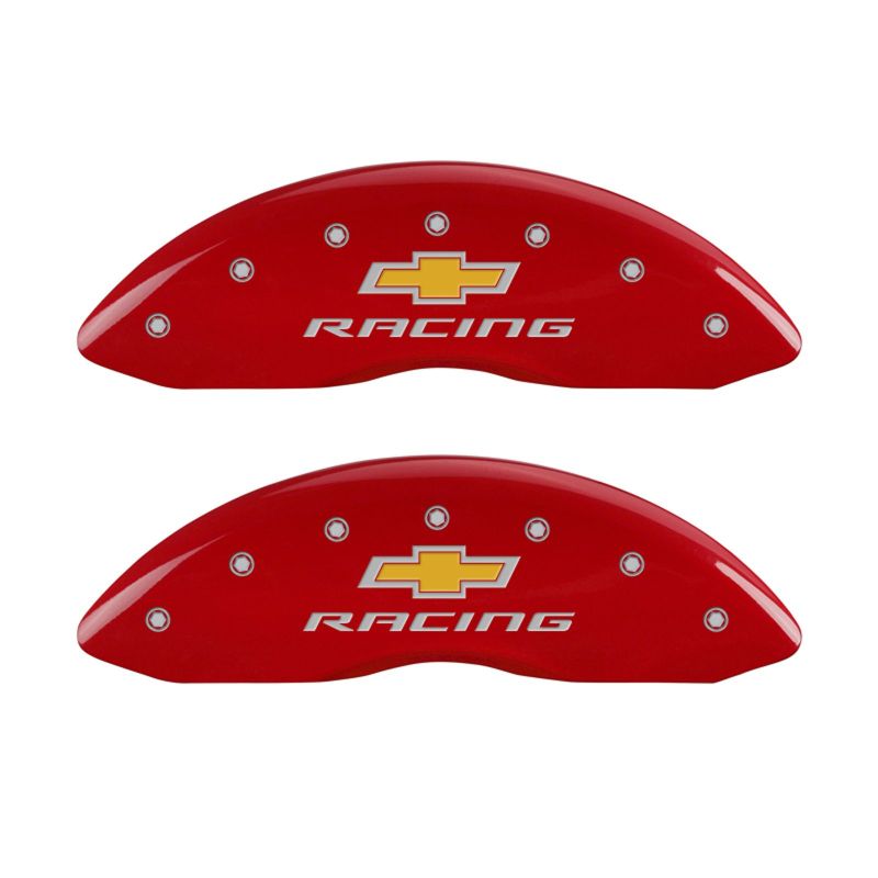 MGP 4 Caliper Covers Engraved Front & Rear Chevy racing Red finish silver ch