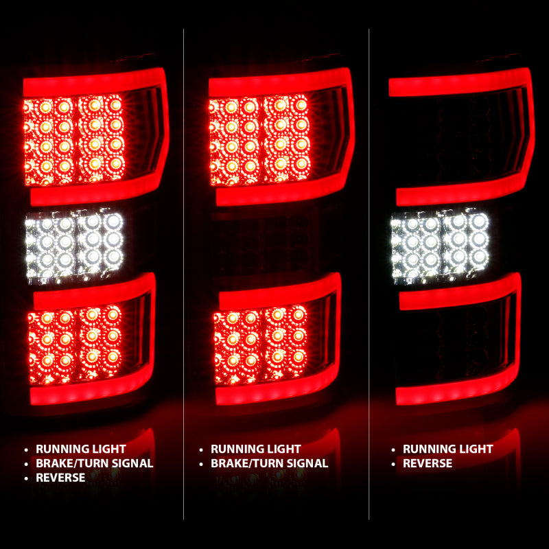 Feu arrière à LED ANZO 2018-2019 Ford F-150 Chrome (barre lumineuse rouge) (avec séquentiel)