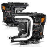 Phares de style barre de fumée à projecteur LED complet Anzo 18-20 Ford F-150 noir ambre