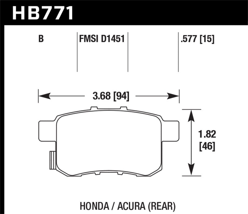 Plaquettes de frein arrière hautes performances Hawk 08-16 Honda Accord Street 5.0