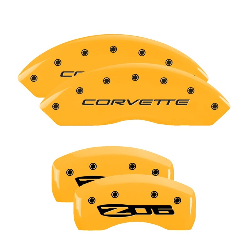 Couvre-étriers MGP 4 gravés à l'avant C5/Corvette gravés à l'arrière C5/Z06 finition jaune noir ch