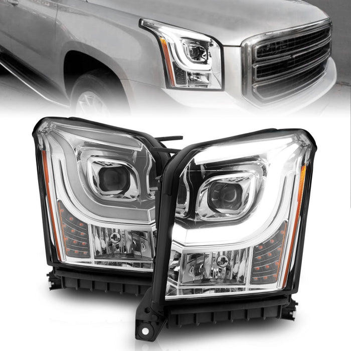 Phares de projecteur ANZO 2015-2017 GMC Yukon XL avec barre lumineuse - Chrome/ambre