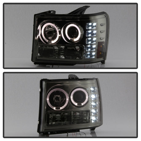 Phares de projecteur Spyder GMC Sierra 1500/2500/3500 07-13 LED Halo- LED Smoke PRO-YD-GS07-HL-SM