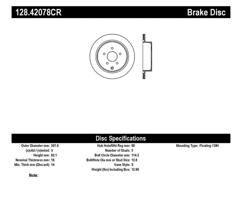 Rotor cryogénique arrière droit percé sport StopTech 03-12 Infiniti FX35