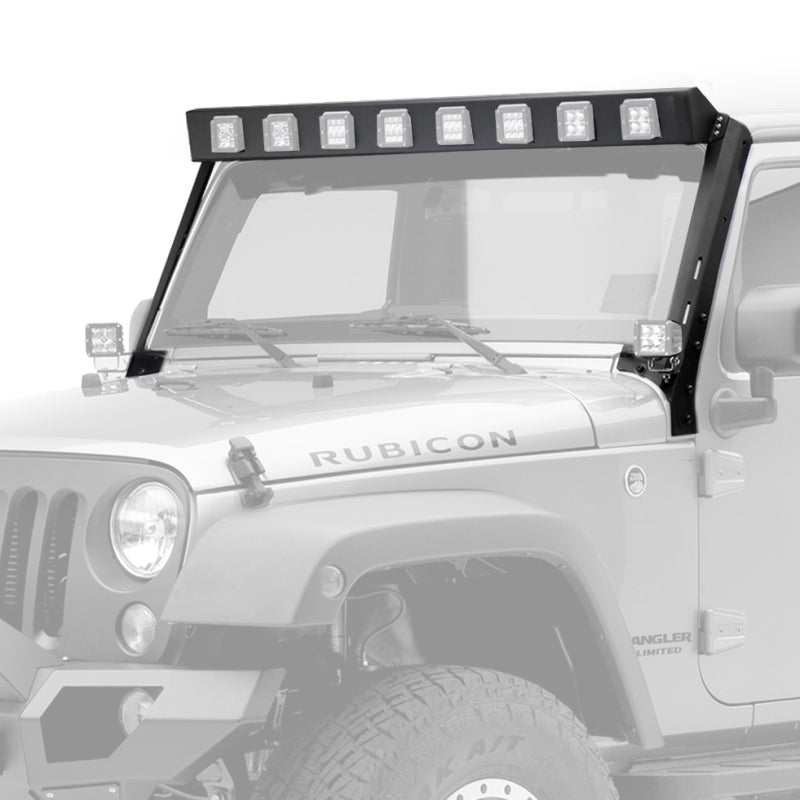 Cadre de montage de feu de pare-brise Go Rhino 07-18 Jeep Wrangler JK WLF - Huit lumières cubiques