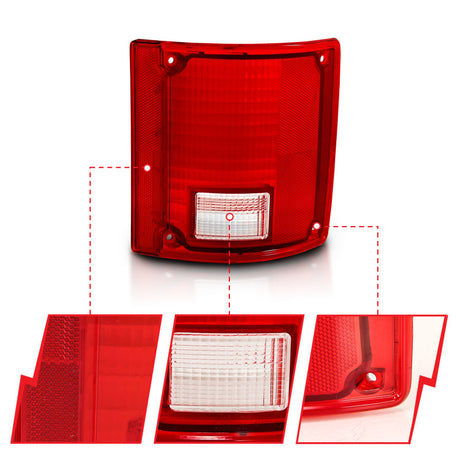 Feu arrière ANZO 1978-1991 Chevy Blazer, lentille rouge/transparente sans garniture chromée Fleetside (remplacement OE)