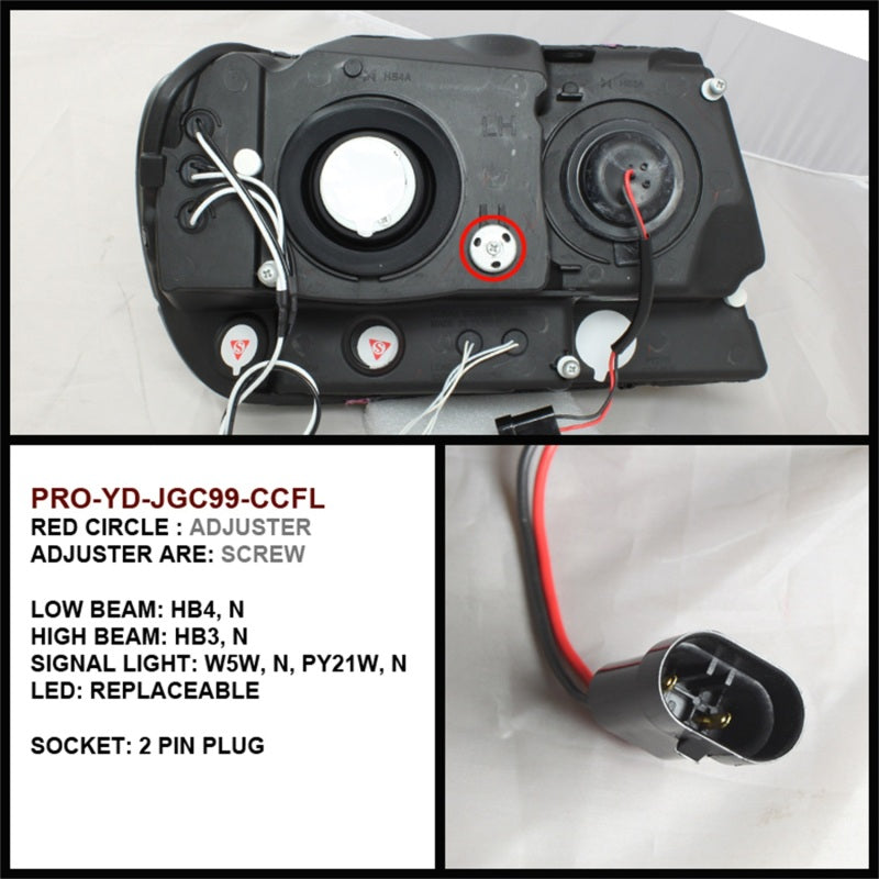 Phares de projecteur Spyder Jeep Grand Cherokee 99-04 CCFL Halo LED Blk - PRO-YD-JGC99-CCFL-BK