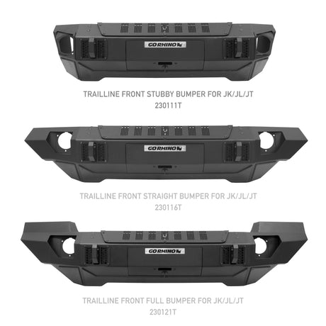 Pare-chocs avant court Go Rhino 07-20 Jeep Wrangler JL/JLU/JK/JKU/Gladiator JT Trailline