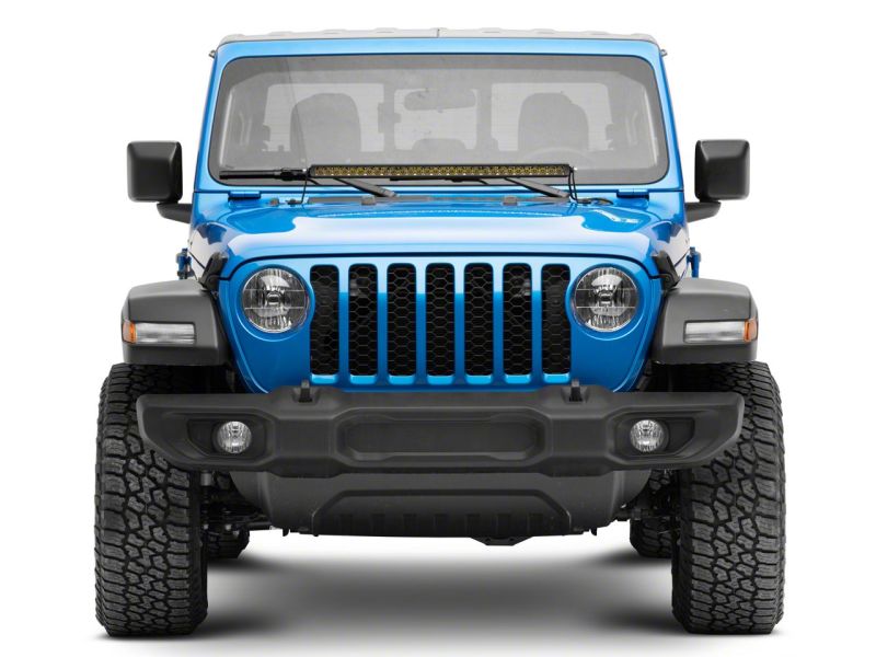 Barre lumineuse à DEL à une rangée de 30 po de Raxiom 18-23 Jeep Wrangler JL Axial Series avec supports de montage sur capot