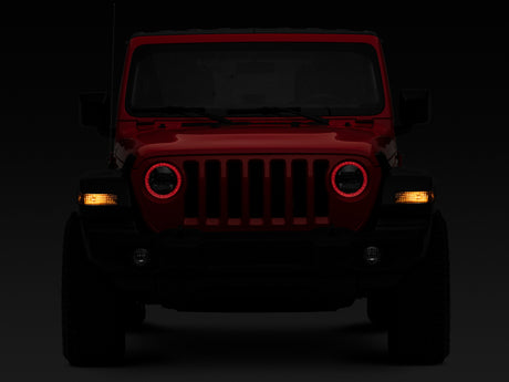 Phares à LED axiaux Raxiom 18-22 Jeep Wrangler JL/JT 9 pouces avec halo RVB - boîtier noir (lentille transparente)