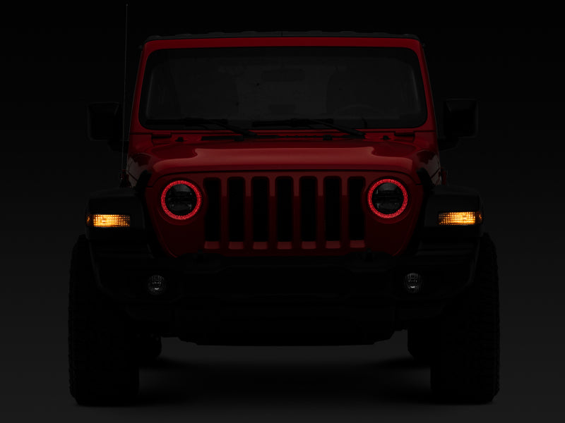 Phares à LED axiaux Raxiom 18-22 Jeep Wrangler JL/JT 9 pouces avec halo RVB - boîtier noir (lentille transparente)