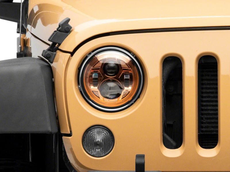 Phares à DEL Raxiom 07-18 Jeep Wrangler JK 7 pouces Boîtier orange - Lentille transparente