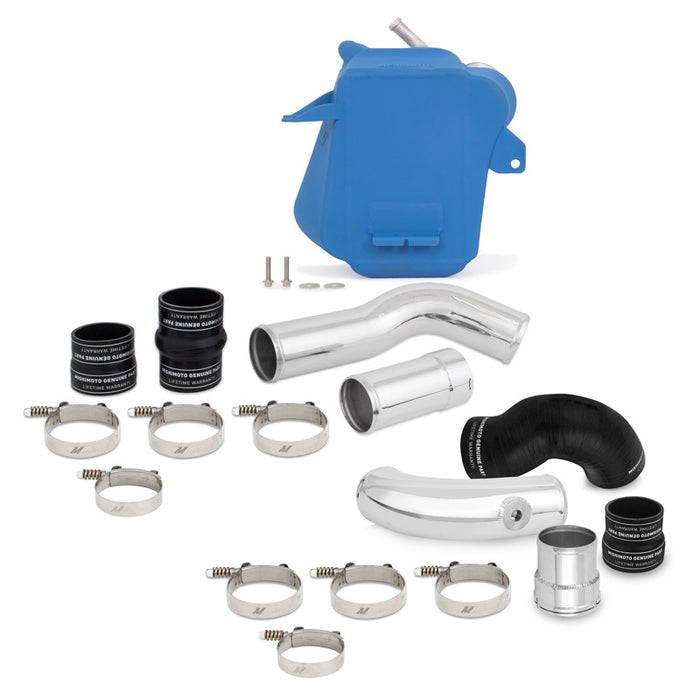 Kit de refroidisseur intermédiaire air-eau Mishimoto 11-16 Ford 6,7 L Powerstroke - Bleu froissé avec tuyaux polis